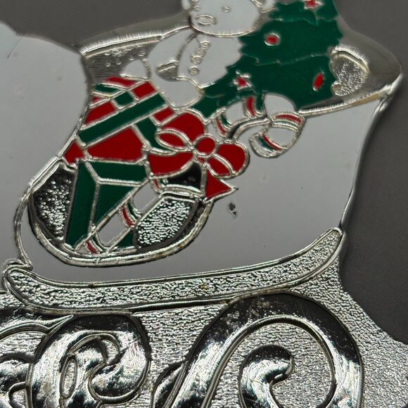 WM A Rogers Christmas Sleigh Trivet Coaster Set Silver Plated Enamel Holiday Lot - Picture 9 of 12